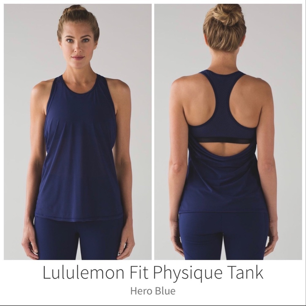 Lululemon fit physique hero blue tank top mesh back workout Athletic size 6